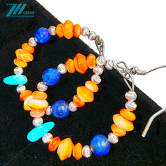 Earrings Are Composed Of Turquoise Lapis Lazuli And Orange Spiny Oyster Paired With Faceted Silver Beads The Delicate
