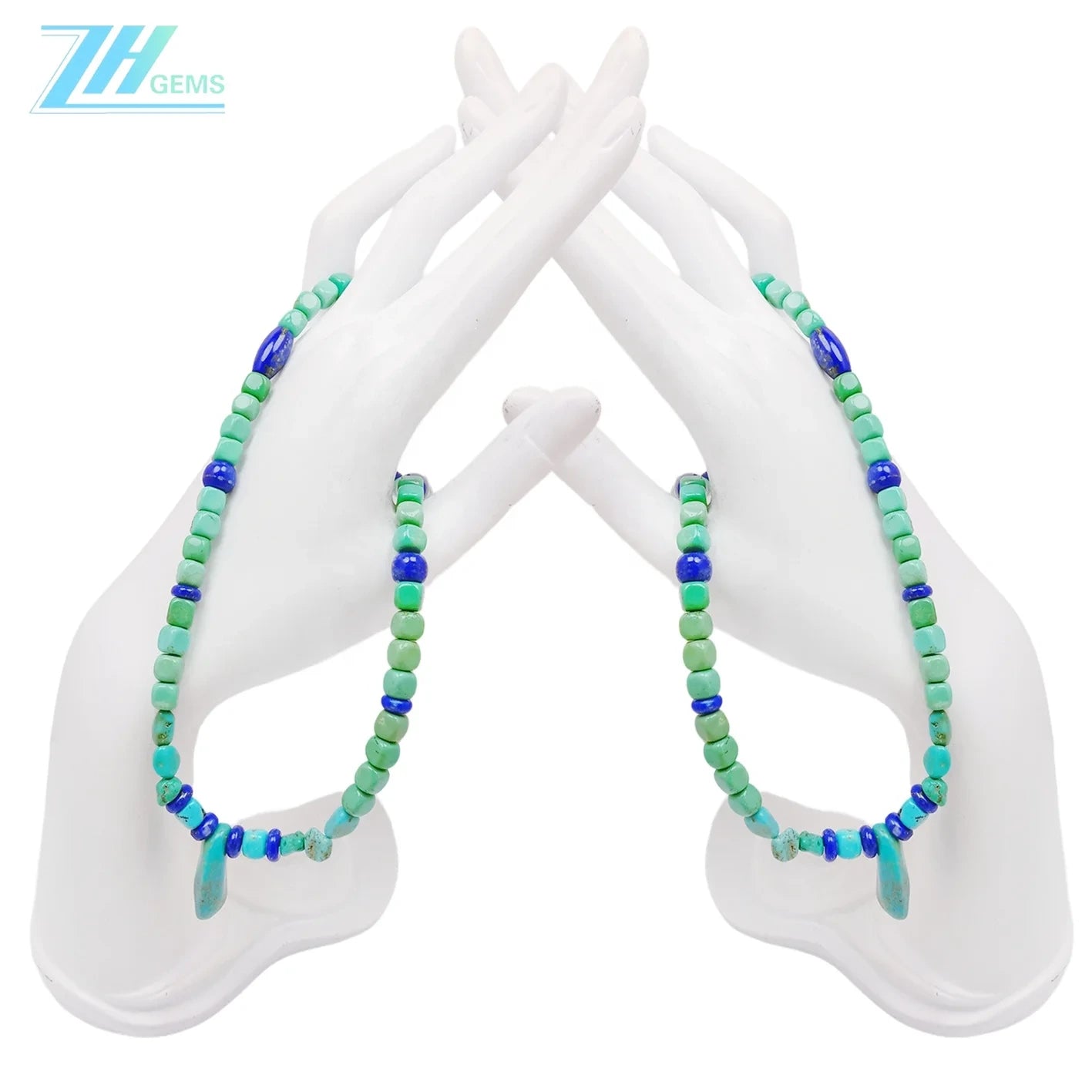 Natural Turquoise And Lapis Lazuli Green With Blue Color 25.8g Square And Free-shape Beads Necklace Periphery Jewelry Present