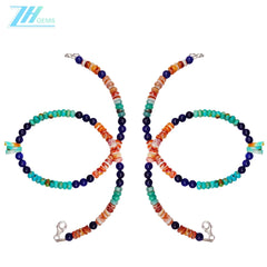 Natural Turquoise Drop And Sodalite With Spiny Oyster Handmade Jewelry Energy Bracelet With Natural Gemstone Beads