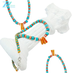 Natural Turquoise And Orange Spiny Oyster 22.9g Heishi With Roundle Beads Gemstone Jemelry Handmade Gift Atmosphere Gift