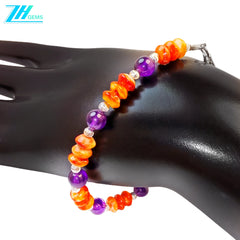 This S925 Silver Bracelet Strings Amethyst And Red Spiny Oyster The Unique Combination Is Mysterious And Charming