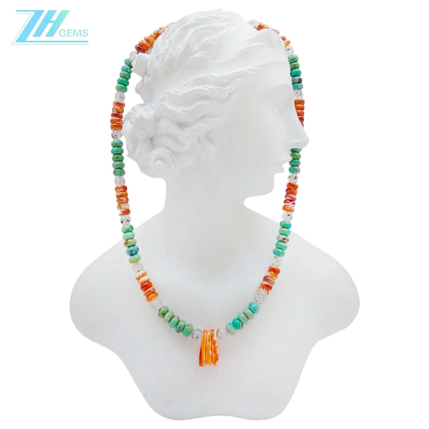 Natural Turquoise Spiny Oyster Black Rutilated Quartz Orange Green Gemstone Gift Necklace For Girlfriend Diy Jewelry Making