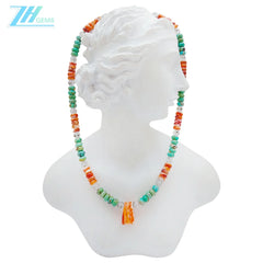 Natural Turquoise Spiny Oyster Black Rutilated Quartz Orange Green Gemstone Gift Necklace For Girlfriend Diy Jewelry Making