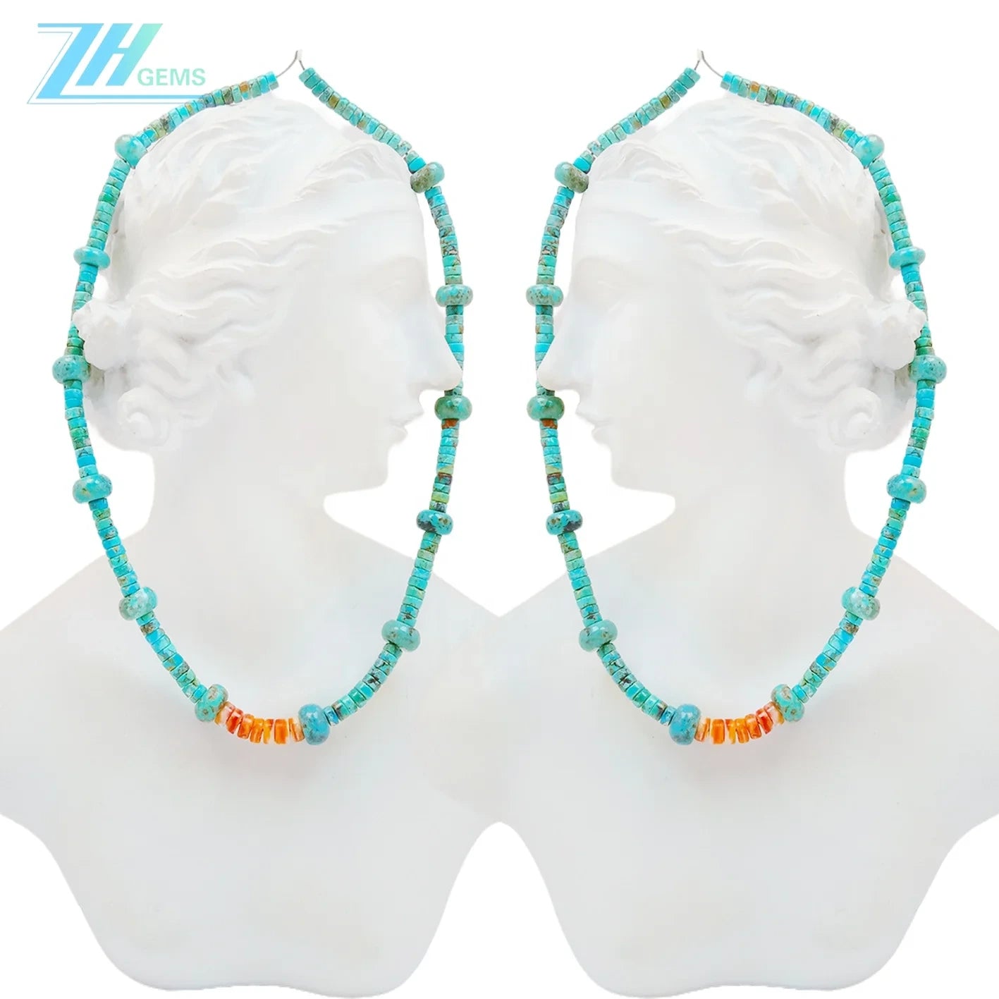 Natural Turquoise Necklace 17g Roundle And Heishi Beads Blue With Orange Color As Gift For Family Summer Good Choice