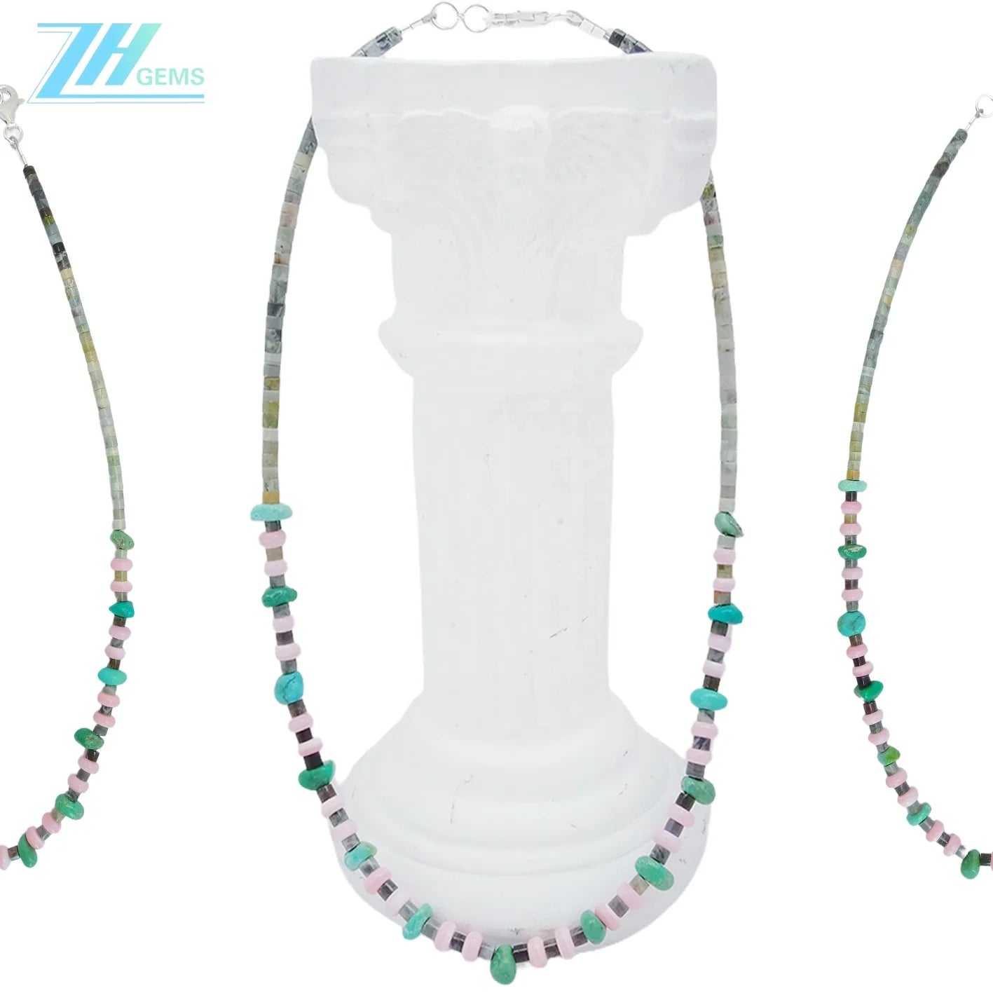 Natural Turquoise Burma Jadeite Pink Opal Black Agate Gemstonenecklace Multi Color Beautiful Jewelry As Gift For
