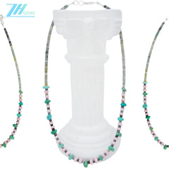 Natural Turquoise Burma Jadeite Pink Opal Black Agate Gemstonenecklace Multi Color Beautiful Jewelry As Gift For