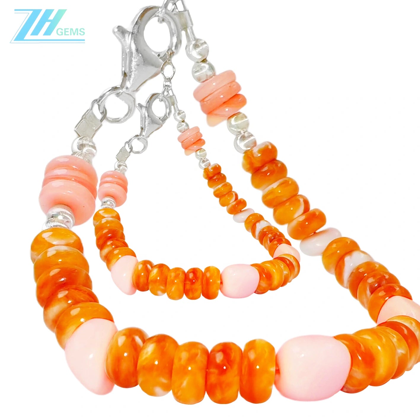 This Exquisite Bracelet Features Unique Orange Spiny Oyster Surrounded By Delicate S925 Silver Beads Shows Elegance