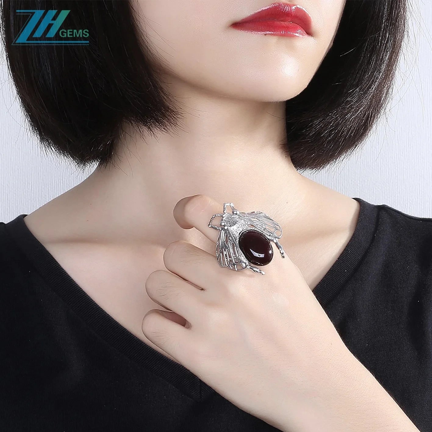 Baltic Amber Ring Jewelry Set Red Color Inset Shape Animal Appearance Stress Relief Gift For Her Strength Jewelry Gemstone