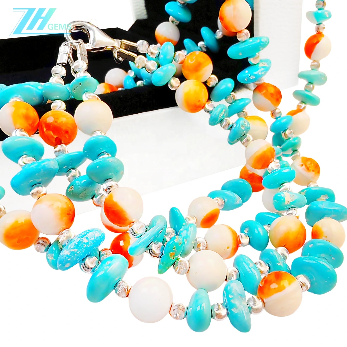 The Set Made Of Sterling Treatment Turquoise Orange Spiny Oyster And S925 Silver Features Double Layer Ingenuity