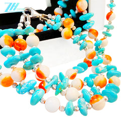 The Set Made Of Sterling Treatment Turquoise Orange Spiny Oyster And S925 Silver Features Double Layer Ingenuity