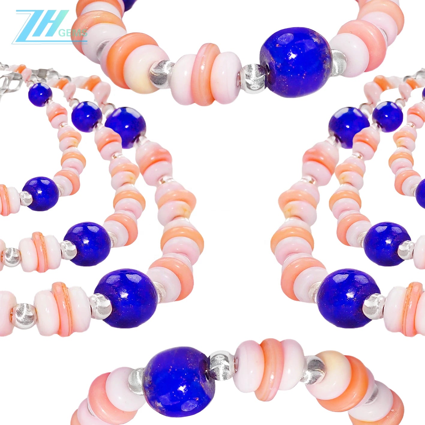 Natural High Quality Lapis Lazuli And Pink Opal Jewelry Bracelet 6.5 Inch S925 Silver Spring New
