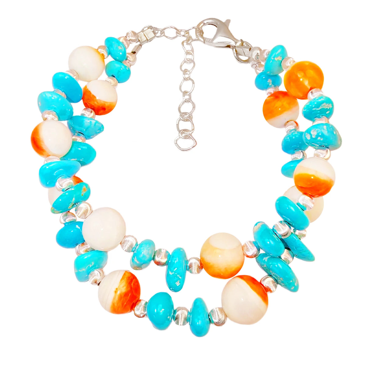 The S925 Silver Double Layer Bracelet Strings Sterling Treatment Turquoise And Natural Orange Spiny Oyster Like A
