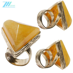 Baltic Lithuanian Amber Ring Lemon And White Marbled Adjustable Size 925 Sterling Silver Triangle Shape