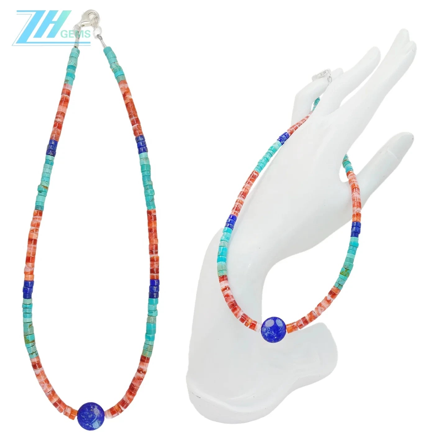 Natural Turquoise Spiny Oyster Lapis Lazuli Necklace Beautiful Jewelry Casual Natural Irregular Gemstone Necklace Handmade Gift