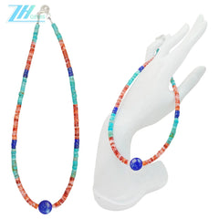 Natural Turquoise Spiny Oyster Lapis Lazuli Necklace Beautiful Jewelry Casual Natural Irregular Gemstone Necklace Handmade Gift