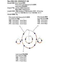 Jewelry Set Pink Opal And Natural Lapis Lazuli Three-piece Set Necklace Earrings Bracelet Beaded Jewelry S925 Silver Classic