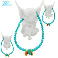 Natural Turquoise And Orange Spiny Osyter Beads 16inch Round Beads Free-shape Gemstone Necklace Blue As Atmosphere Gift For
