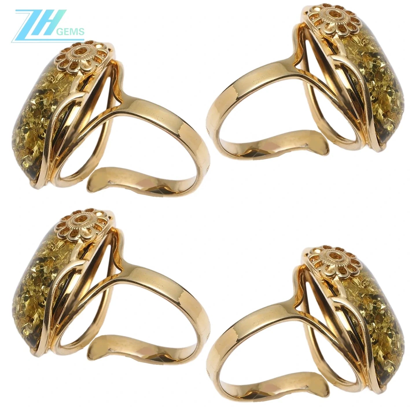 Large Leather Ring With Natural Honey Amber Raw Baltic Green Birthstone Healing Amber Oval Gemstone Protection