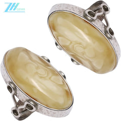 Baltic White Amber Gemstone Handmade 925 Sterling Silver Ring Ring Stamped Amber Ring Making Gift For Her