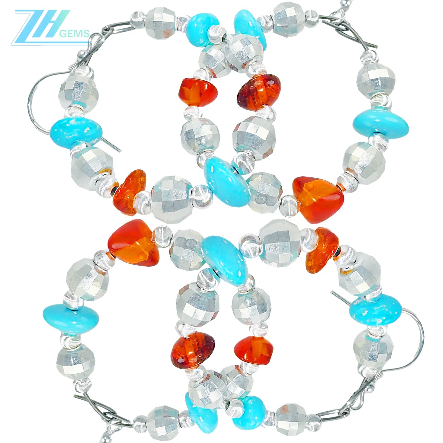 Natural Amber,Turquoise And S925 Silver Are Skillfully Combined The Delicate And Compact Shape Trims The Face Contour