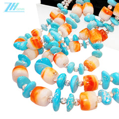 Jewelry Set Is Made Of Natural Sterling Treatment Turquoise Orange Spiny Oyster And S925 Silver The Double Layer Design Creates