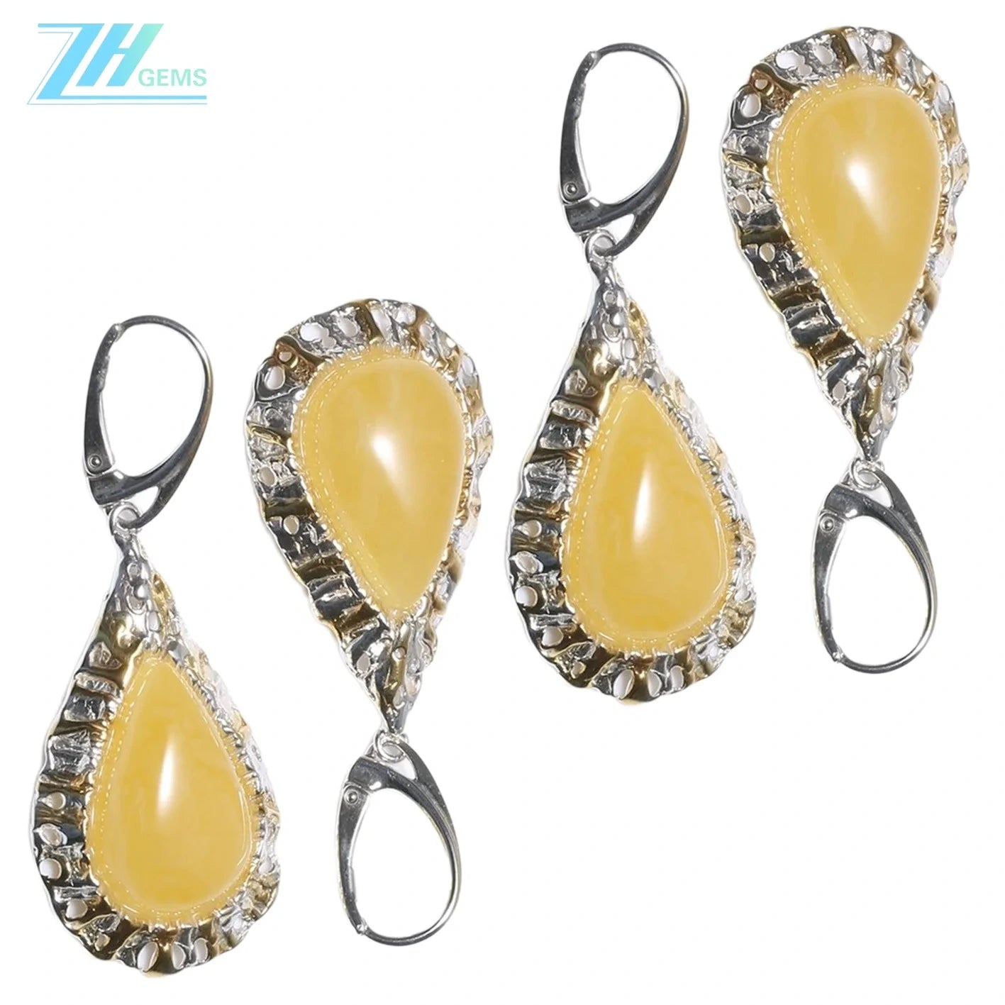 Baltic Amber Earrings Classic Drop Shape Gemstone Elegance Earrings Gift For Wife Girlfriend Sister Mom With Stunning Silver