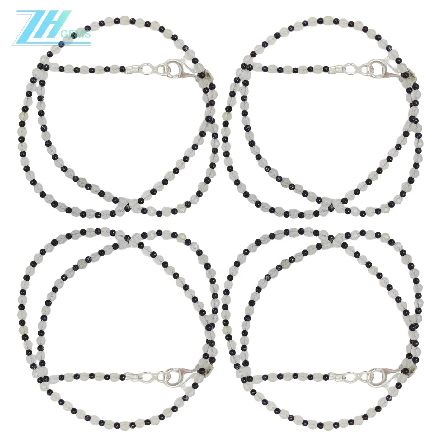 Prehnite Agate Black Beaded Necklace Transparency Gemstone 16inch 6g 925 Sterling Silver Chip Statement Necklace Gift For Her