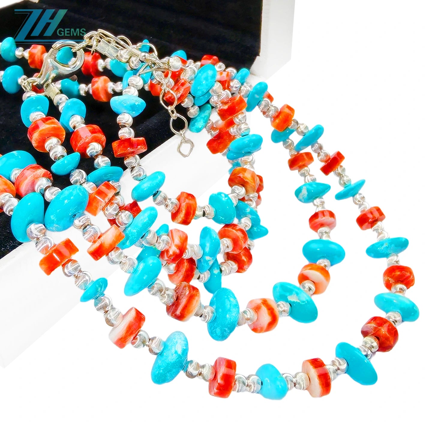Sterling Treatment Turquoise Red Spiny Oyster And S925 Silver Form A Set With Double Layer Ingenuity It Fully Exudes