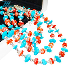 Sterling Treatment Turquoise Red Spiny Oyster And S925 Silver Form A Set With Double Layer Ingenuity It Fully Exudes