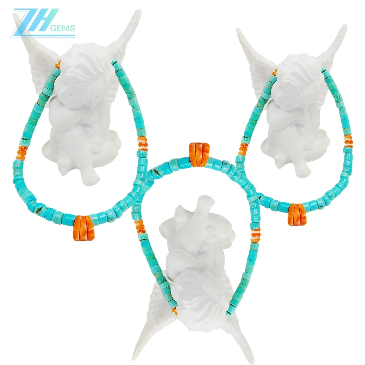 Natural Turquoise And Spiny Oyster Heishi And Roundle Beads Gemstone Green Orange Color As Atmosphere Gift For Making Jewelry