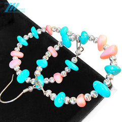 These Earrings Combine Pink Opal And Natural Turquoise In A Unique Shape When Worn They Sway Gracefully Showing Unique