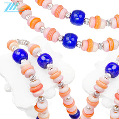 Naturalpink Opal Natural High Quality Lapis Lazuli Beaded Necklace Powder Blue Classic Color S925 Silver Classic