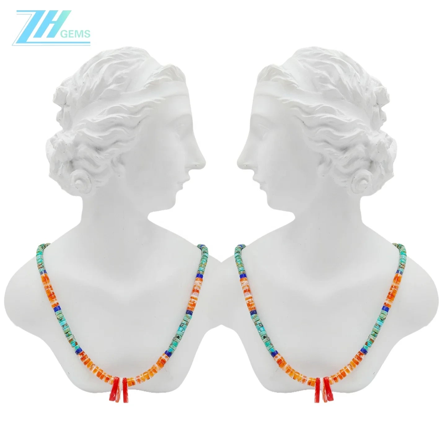 Natural Turquoise Spiny Oyster Lapis Lazuli Beads Necklace Transparency Gemstone 16inch 925 Sterling Silver Chip Statement