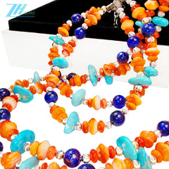 The Set Turquoise Lapis Lazuli Orange Spiny Oyster And S925 Silver Has A Coordinated Double Layer Design It Comprehensively