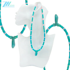Natural Turquoise And Pink Opal Green Pink Color Roundle With Bamboo Shape Handmade Necklace Simple Atmosphere Jewelry For Gift