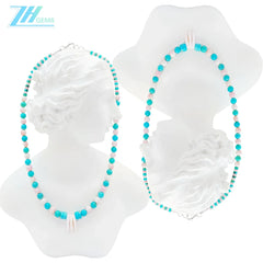 16inch Natural Turquoise And Pink Opal Round Beads Gemstone Necklace Beautiful Jewelry Blue And Pink Color