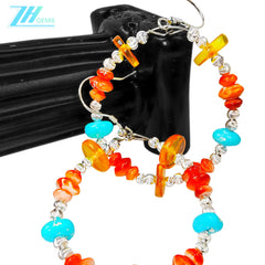 Natural Orange Spiny Oyster Amber And Natural Turquoise Form Gemstone Earrings They Are Small And Delicate Adding A Touch