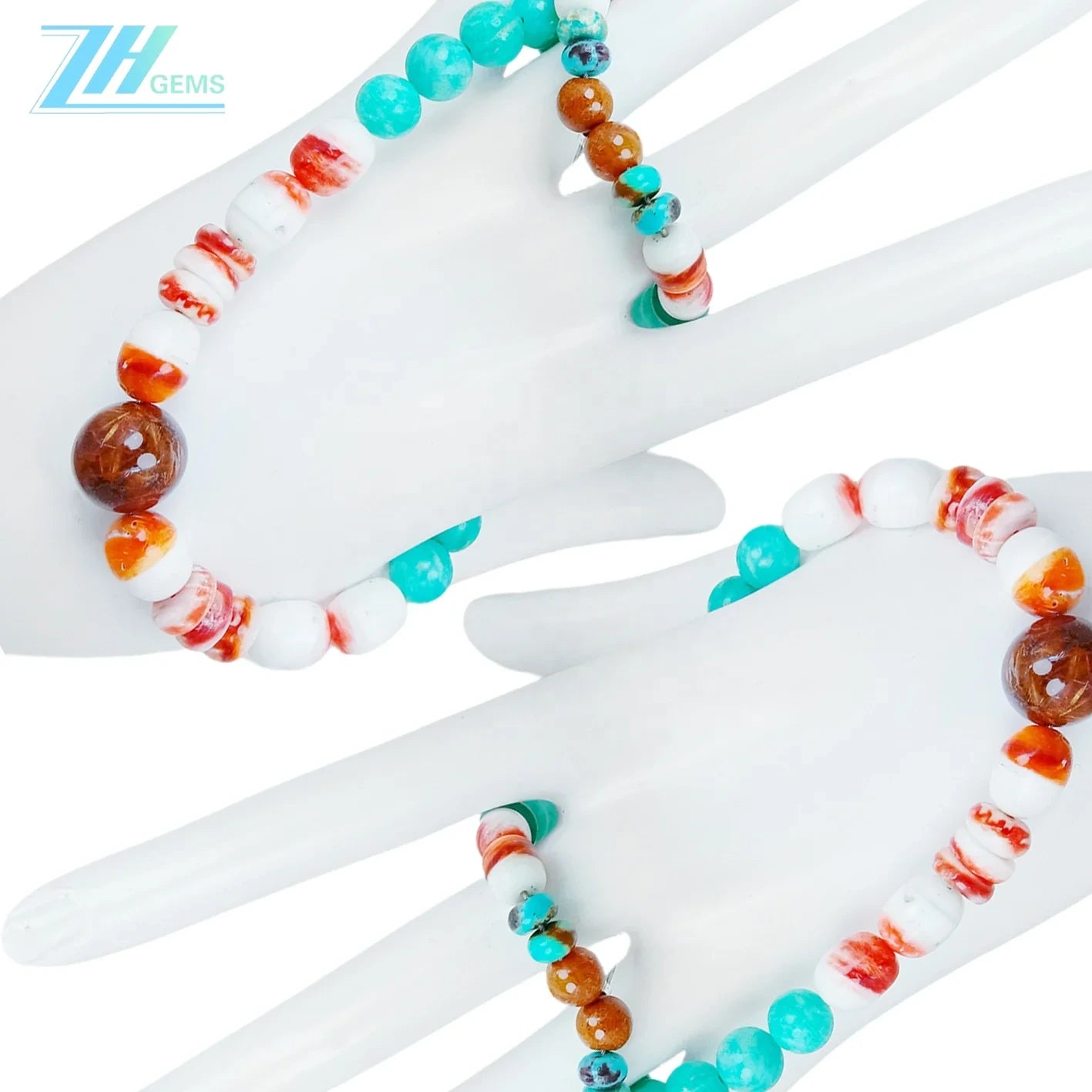 37.7g Natural Turquoise Amazonite Spiny Oyster Color Green Orange Shape Round Barrel Gemstone Necklace Beautiful Jewelry