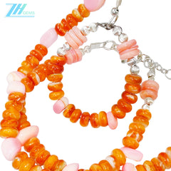 Here Comes The Charming Set! The Necklace Earrings And Bracelet Are All Made Of Orange Spiny Oyster And S925 Silver