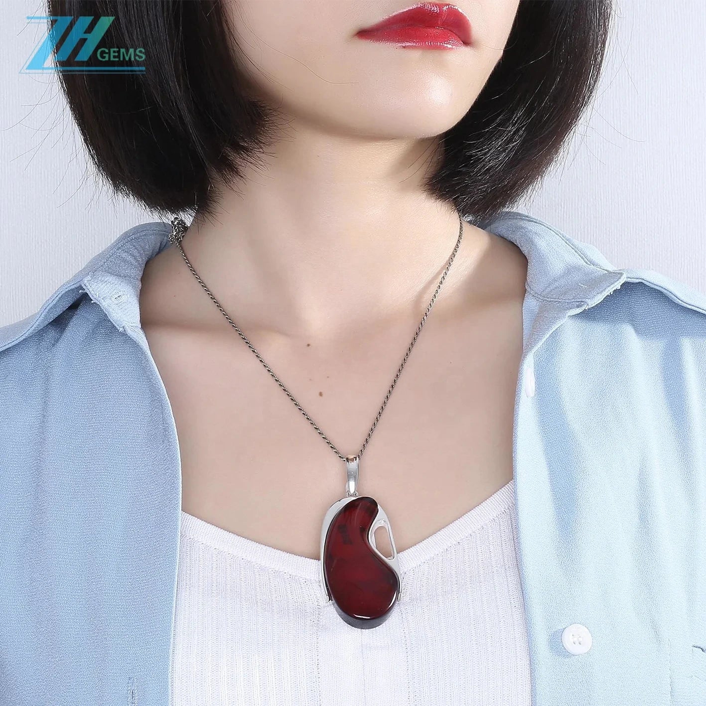 Amber With Red Plated Sterling Silver Fitting Huge Drop Shape Red Pendant Modern Amber Jewellery Set Gift For Women Necklace