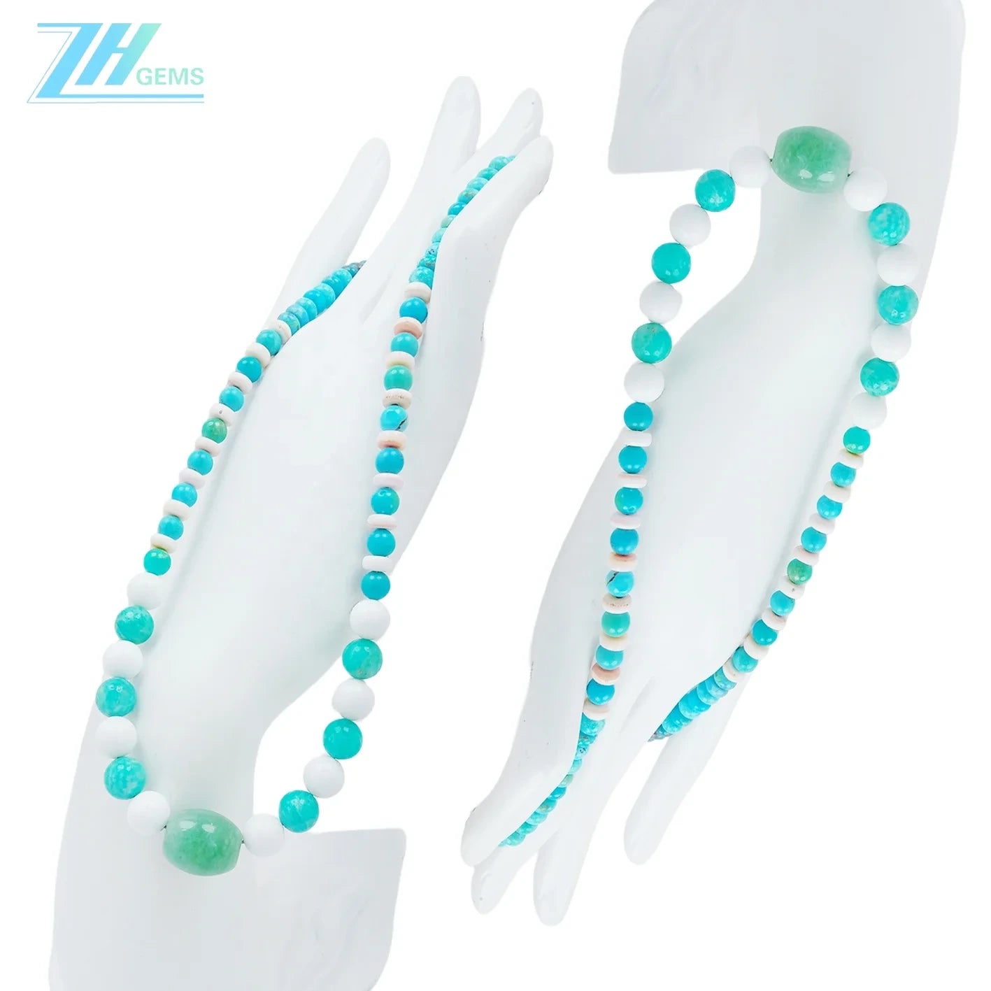 Natural Turquoise Amazonite Tridacna Aventurine Roundle Round Beads Gemstone Combination Jewelry Size 16inch Weight27.6g