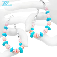 Natural Sterling Treatment Turquoise With Natural Pink Opal Handmade Bracelet Original Design Of Jewelry Exquisite Gift For Her