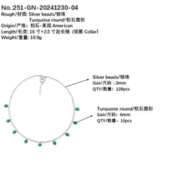 Winter Gift S925 Silver & Natural Turquoise With Silver Beads High Quality Turquoise Necklace Hot Sale