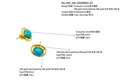 14k Gold Electrolysis 18k Gold Natural Electrolytic Turquoise Round Earrings Sleeping Beauty Mine Jewelry For Women For Lover