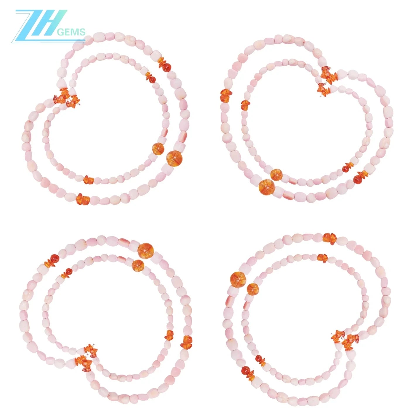 Pink Opal Amber And citrine Shape Free-shape Pink Yellow Orange Color Jewelry As Gift For Her Beautiful Necklace