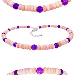 Natural Amethyst Beads And Natural Pink Pink Opal Roundel Necklace Women's Jewelry Boutique Handmade