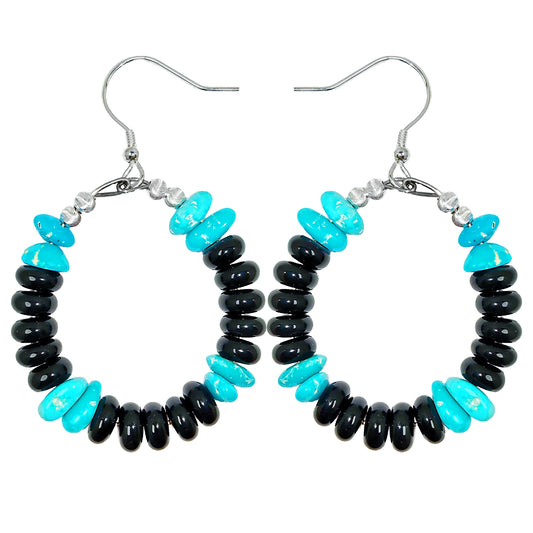 Natural Obsidian and natural Sterling treatment Turquoise form gemstone earrings They are small and delicate adding a mysterious and unique color to the ears
