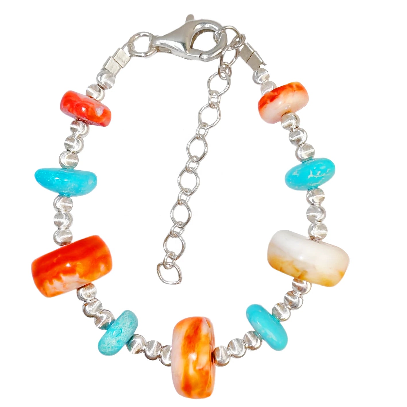 Made Of S925 Silver And Natural Sterling Treatment Turquoise This Bracelet Is Paired With Orange Spiny Oyster