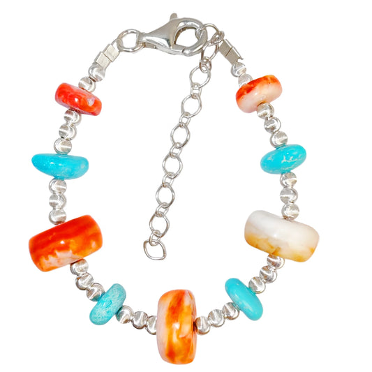 Made Of S925 Silver And Natural Sterling Treatment Turquoise This Bracelet Is Paired With Orange Spiny Oyster
