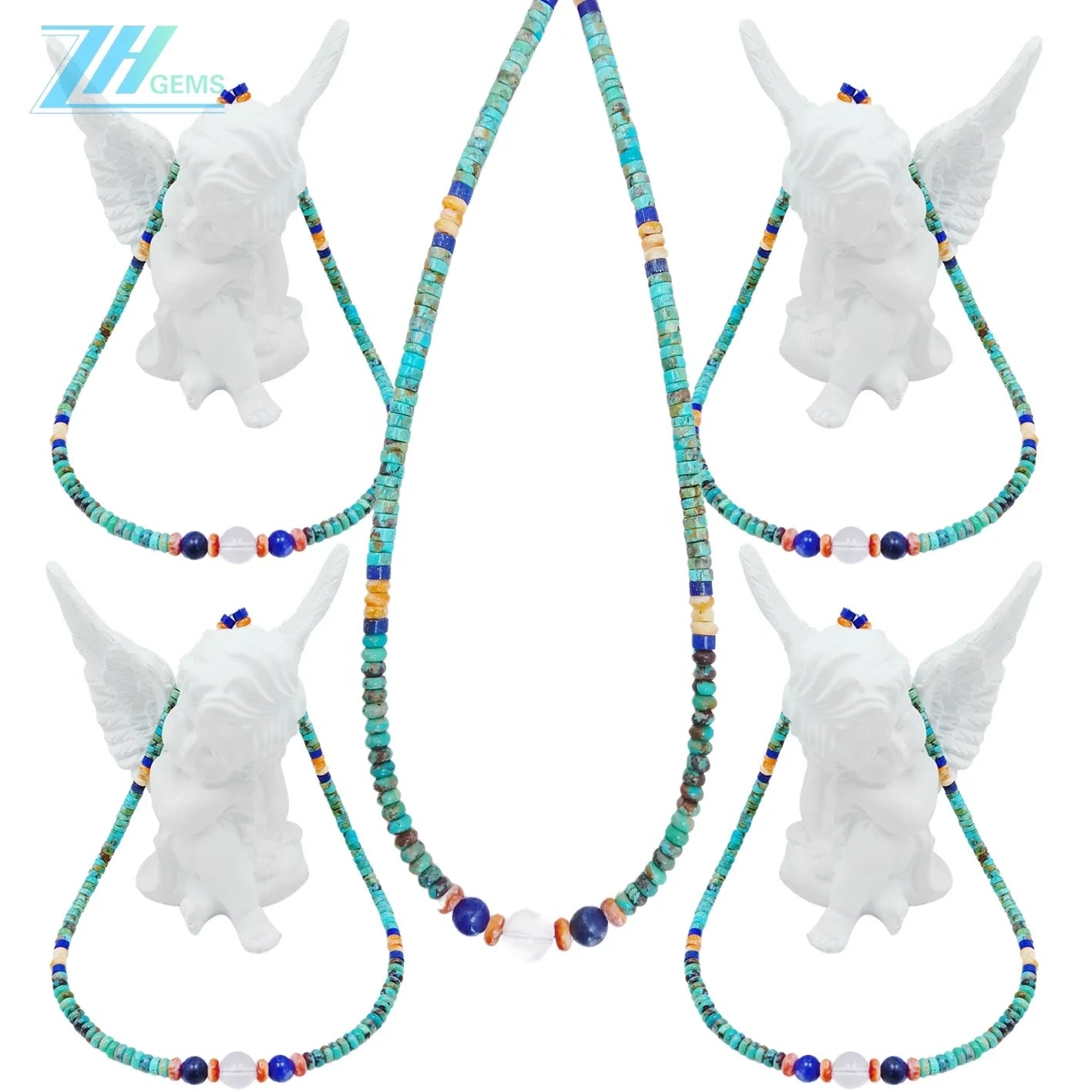 Natural Turquoise Lapis Lazuli Sodalite Crystal Spiny Oyster 12.6g Necklace High Quality Gemstone Healing Necklace Gift